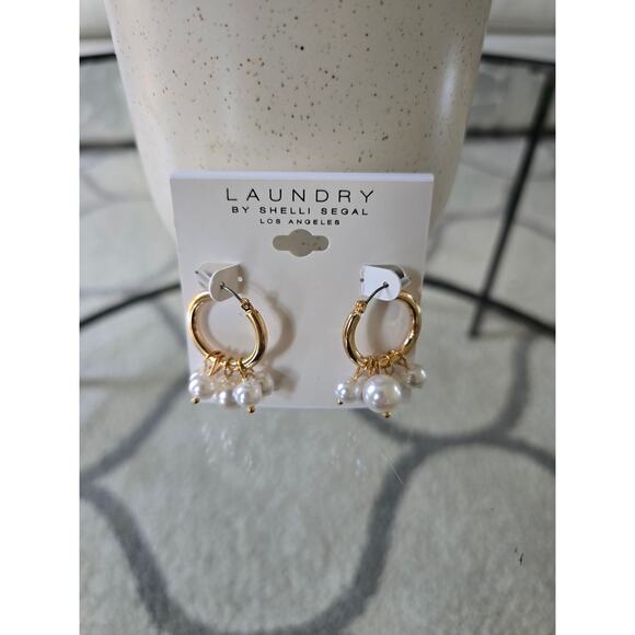 Laundry By Shelli Segal Gold Pearl Circle Earrings New - Picture 1 of 4